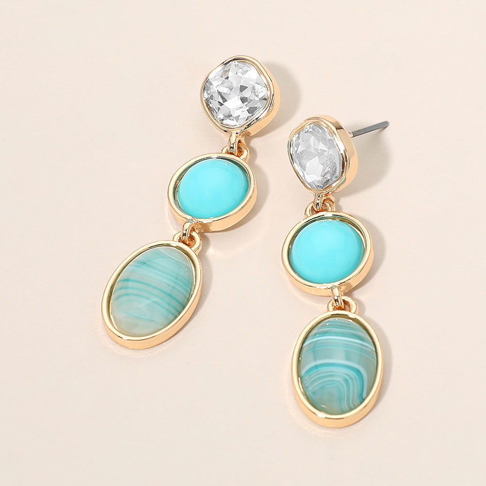 Triple Stone Bezel Link Drop Earrings