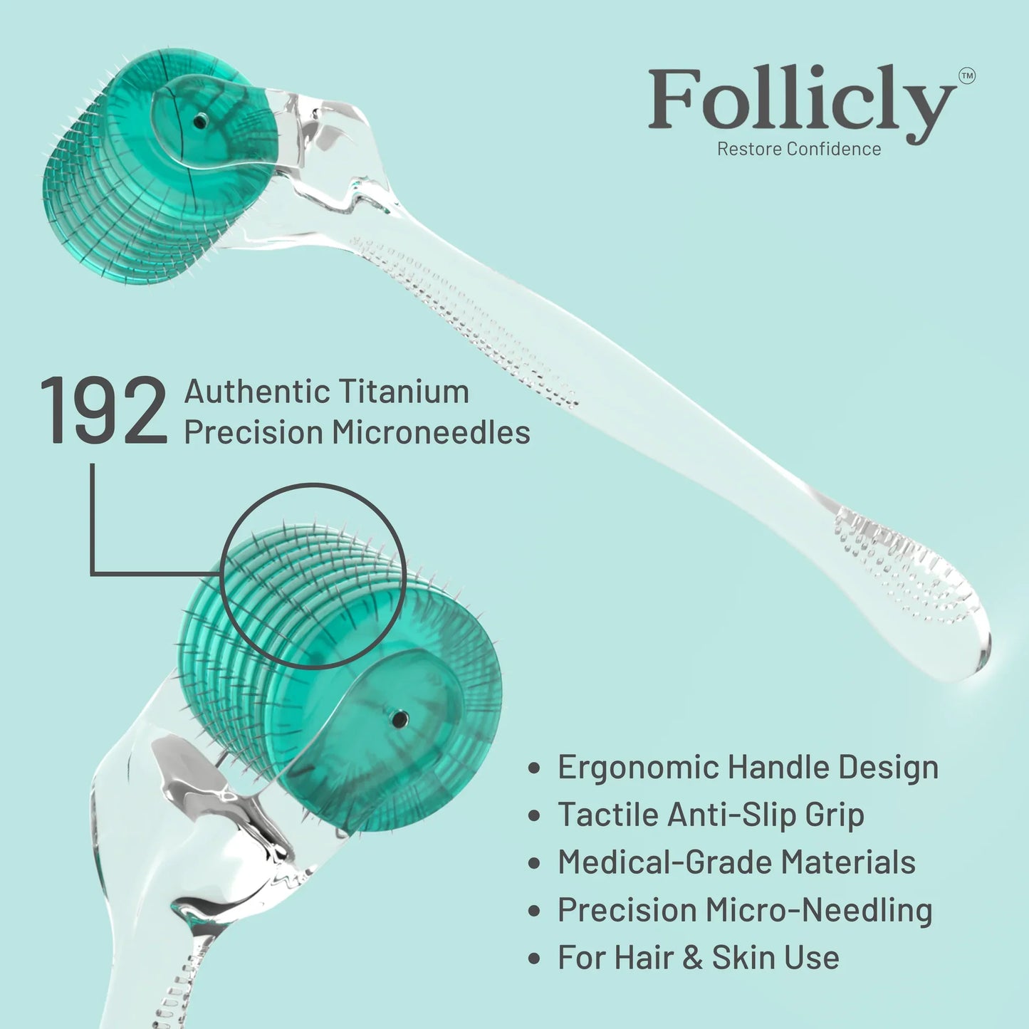 Follicly™ Derma Roller 3-Pack – 192 Authentic Titanium Microneedles (Value Bundle)-4