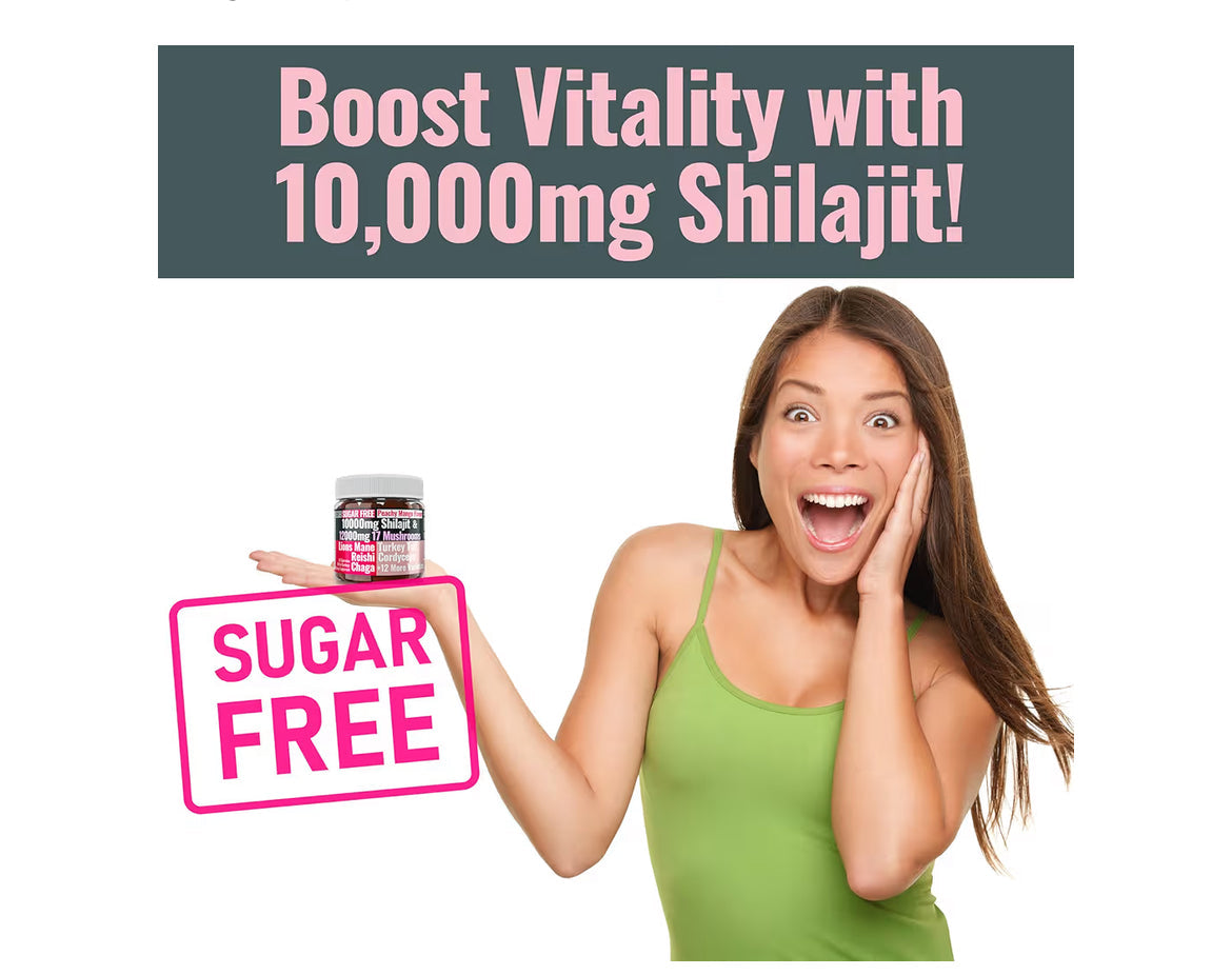 Shilajit + 17 Mushroom Complex Gummies | 22,000mg All-in-One Energy & Immunity Booster | Sugar-Free Peach Mango Flavor