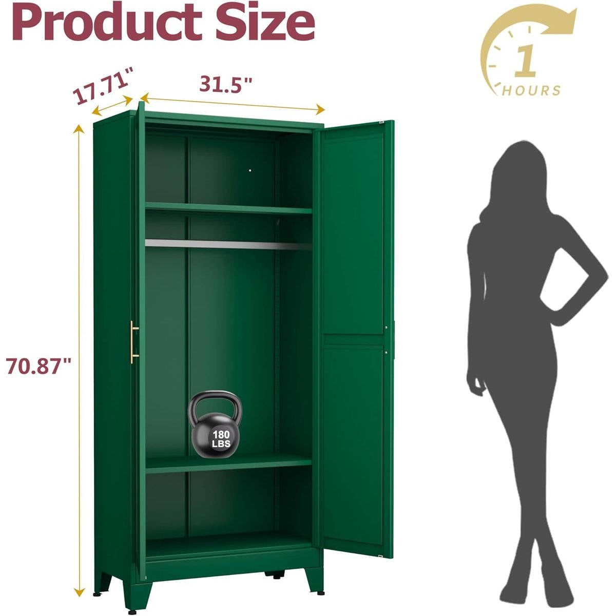 Green Metal Multifunctional Storage Armoire Wardrobe Closet-4