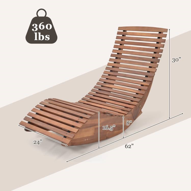 Premium Acacia Wood Rocking Chair Widened High Back Slatted Seat-4