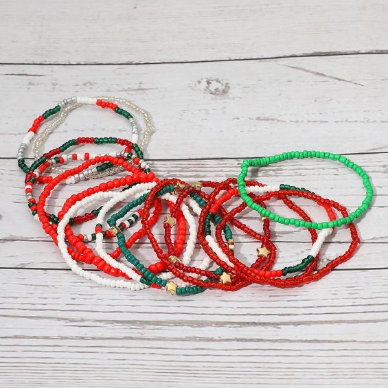 15PCS - Christmas Theme Star Seed Beaded Stretch Multi Layered Bracelets