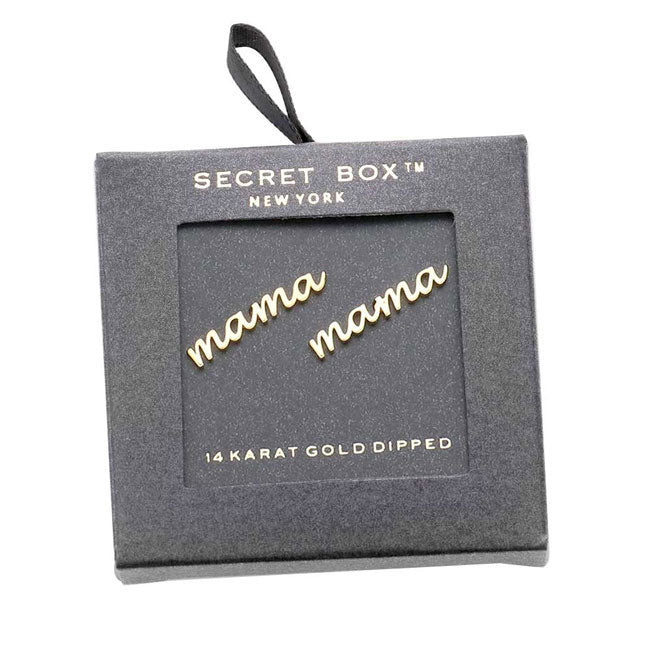 Secret Box 14K Gold Dipped Mama Metal Stud Earrings