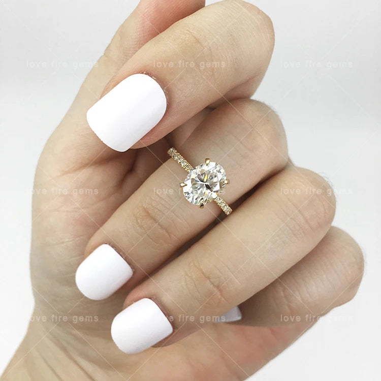 14K Yellow Gold Ring Oval Moissanite D Color VVS 14K Gold Wedding Engagement Ring