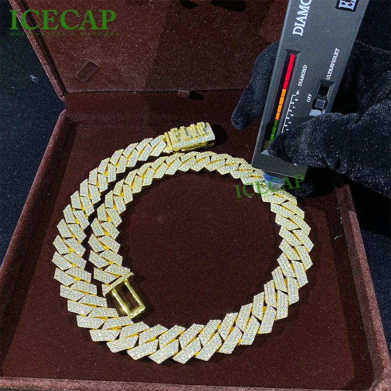 Hip Hop Miami Cuban Link Chain Mens 14k 18k Gold Plated 18mm Diamond Necklace Men Jewelry Custom Cuban Link Chain in Silver 925