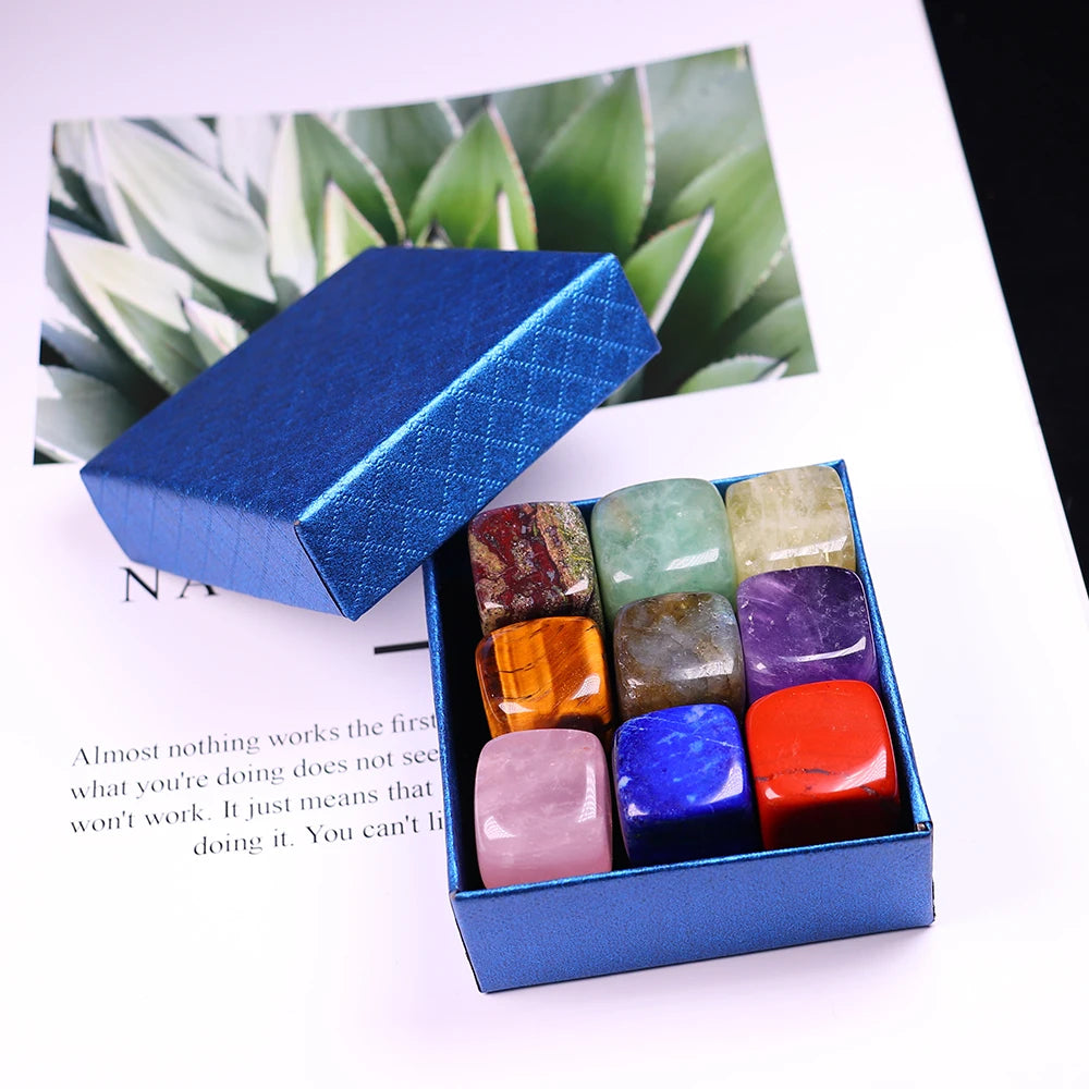 9 Pcs/Set Natural Quartz Fossiles Block Gravel Crystals Agates Education Specimen Aura Stone Aquarium Decoration Gift Box