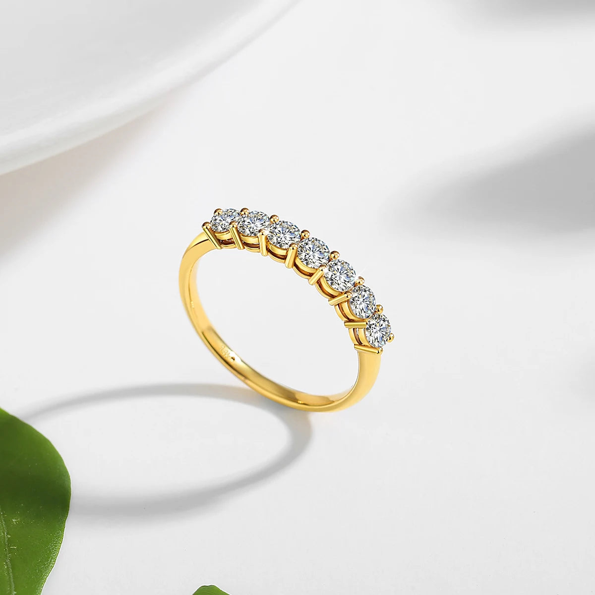 Woman Fine Gold Jewelry Engagement Wedding Mini 7 Moissanite Diamonds Hollow 14K Real Gold Ring