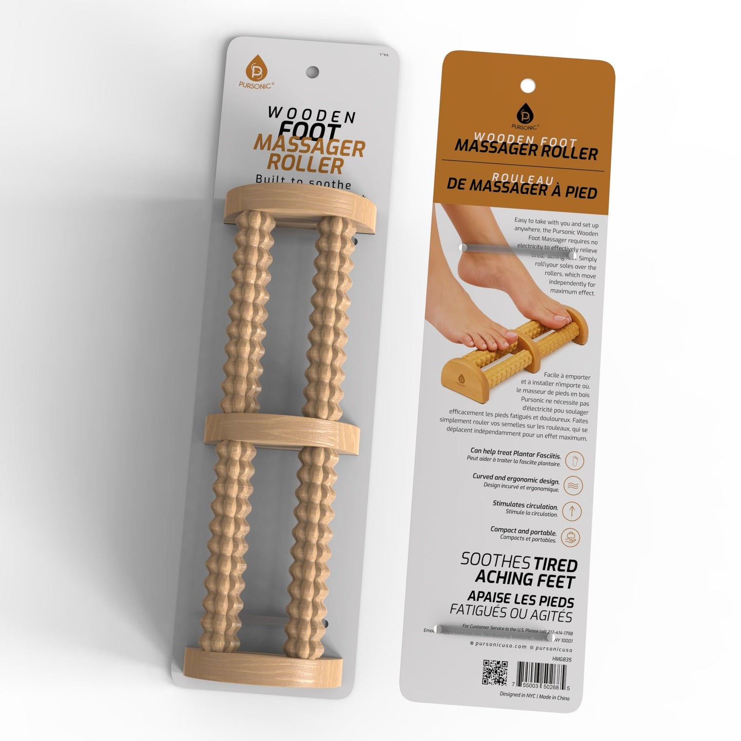 Wooden Foot Massager with Dual Rollers-3