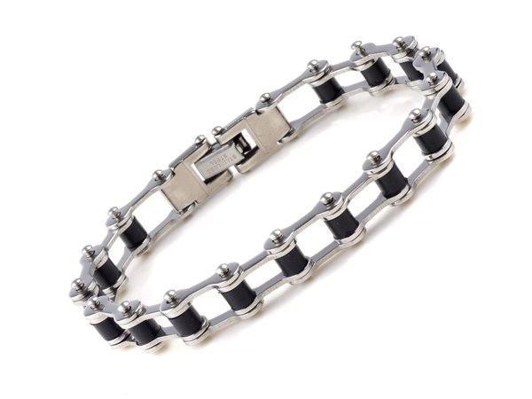 Men Stainless Steel Link Chain Bracelets & Bangles Men's Cuff Wristband Biker Motorcycle Black Silicone Bracelet