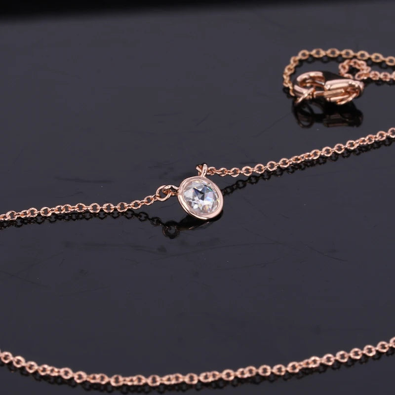 14K Gold with 4mm Double Rose Cut Moissanite Lab Diamond Gemstone Necklace