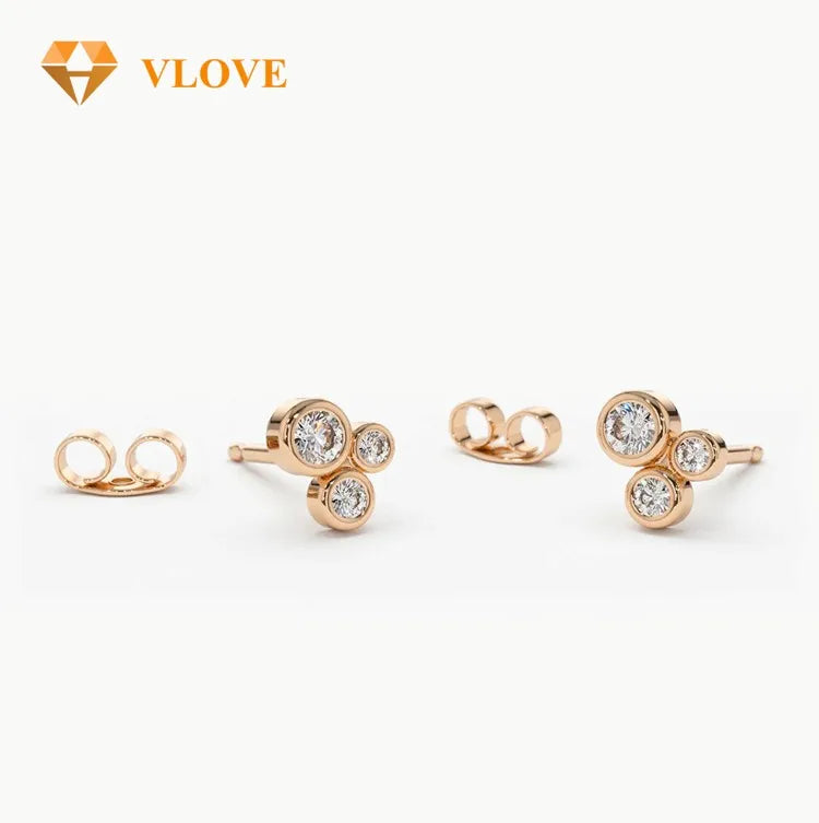 VLOVE OEM ODM Jewelry Manufacturer Graduation Cluster Diamond Earrings 14K Gold Small Diamond Studs Earrings for Women