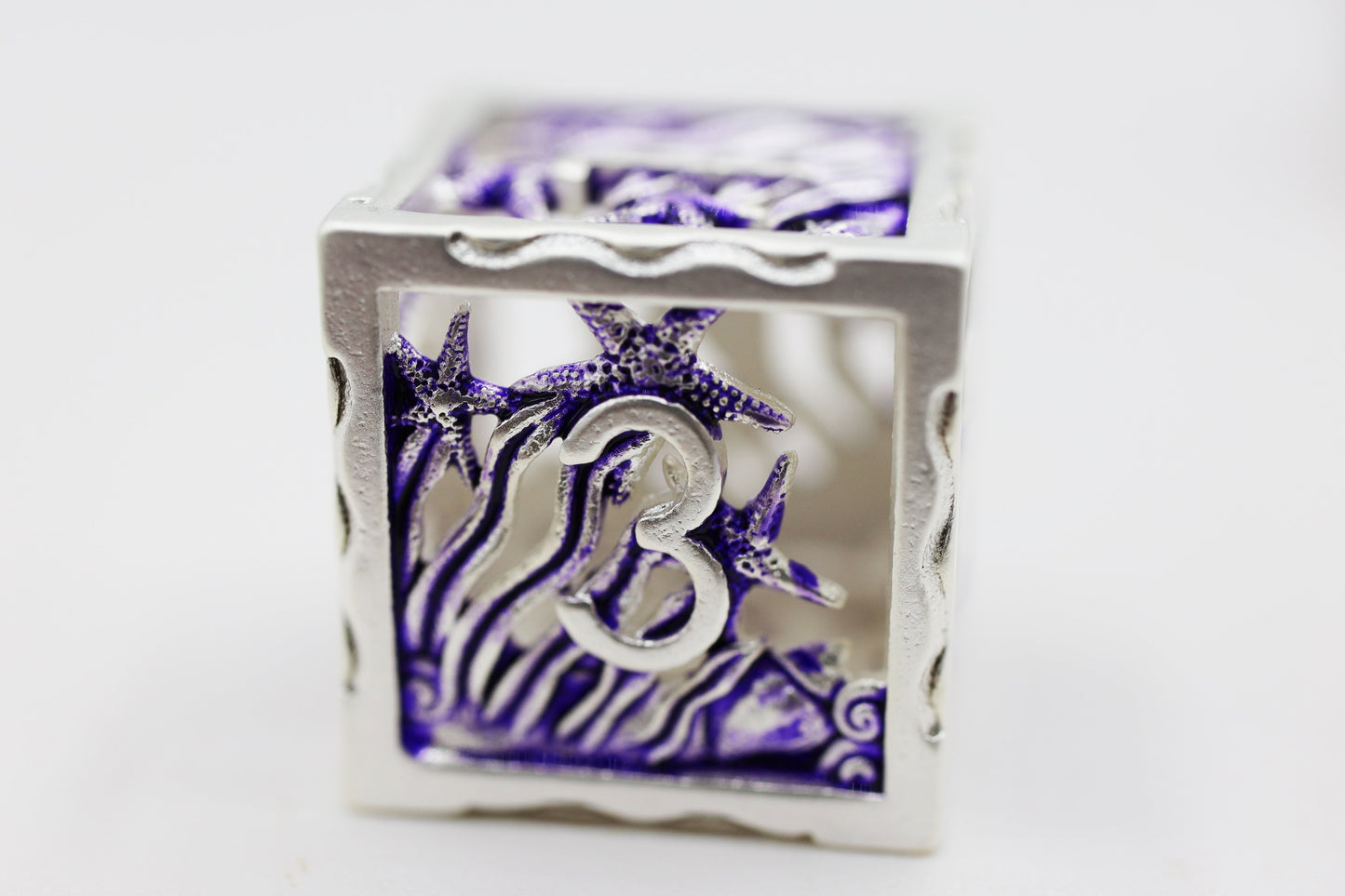 Seascape: Silver & Purple - Hollow Metal RPG Dice Set