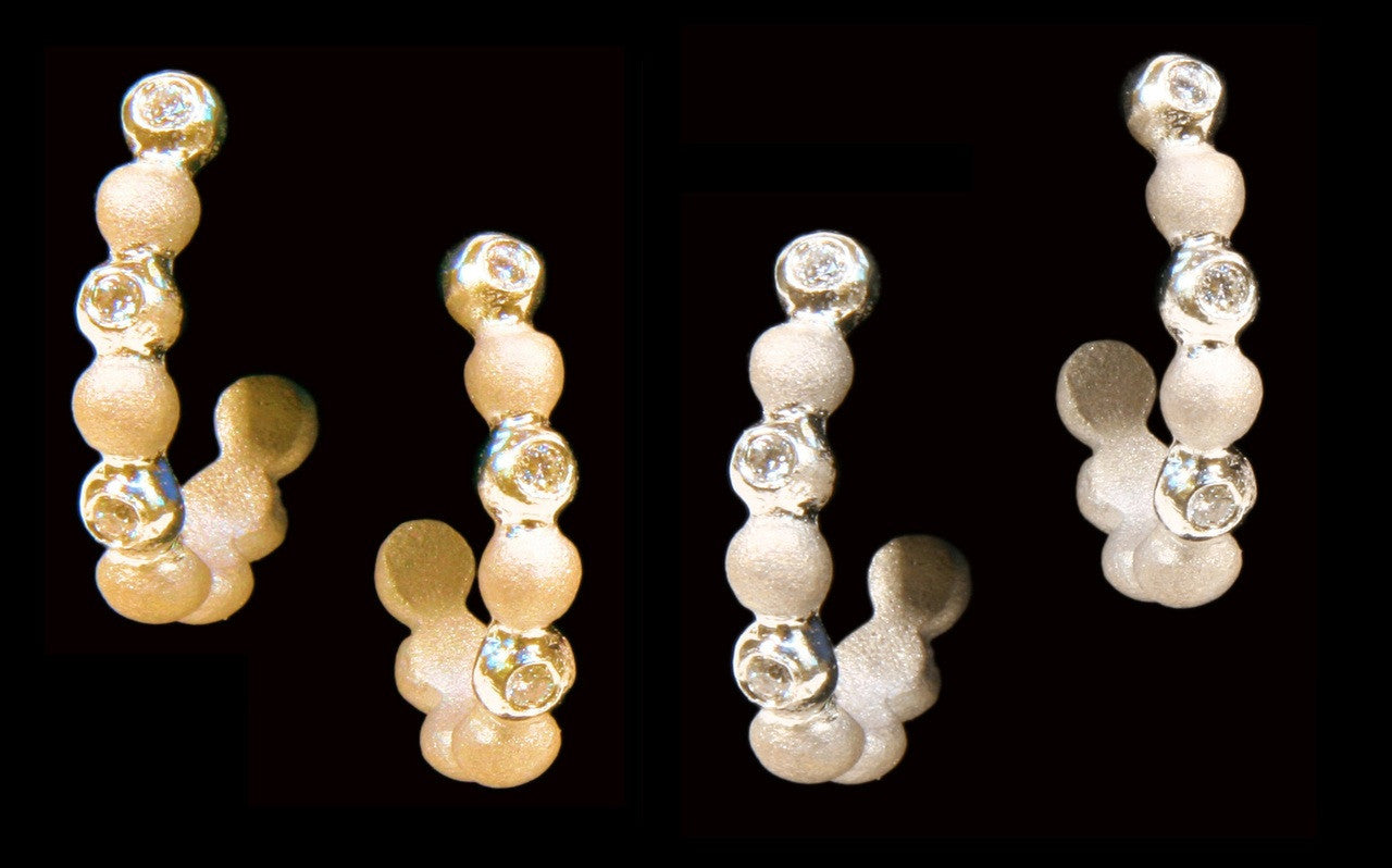 Huggie Hoop Earrings-14K Gold with Dots of Diamonds.-9