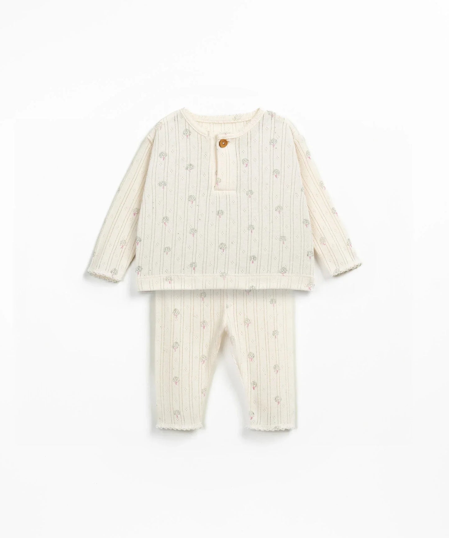 Play Up - Printed Ajour Artichoke Bodysuit and Legging Set (Cream)