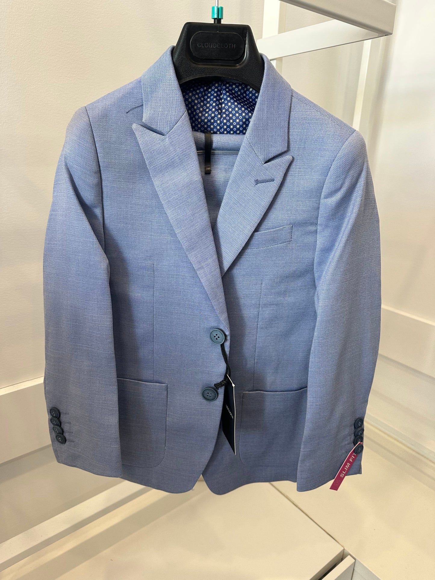 CLOUDCLOTH- BOYS SOLID TEXTURED 2PC SUIT, LIGHT BLUE
