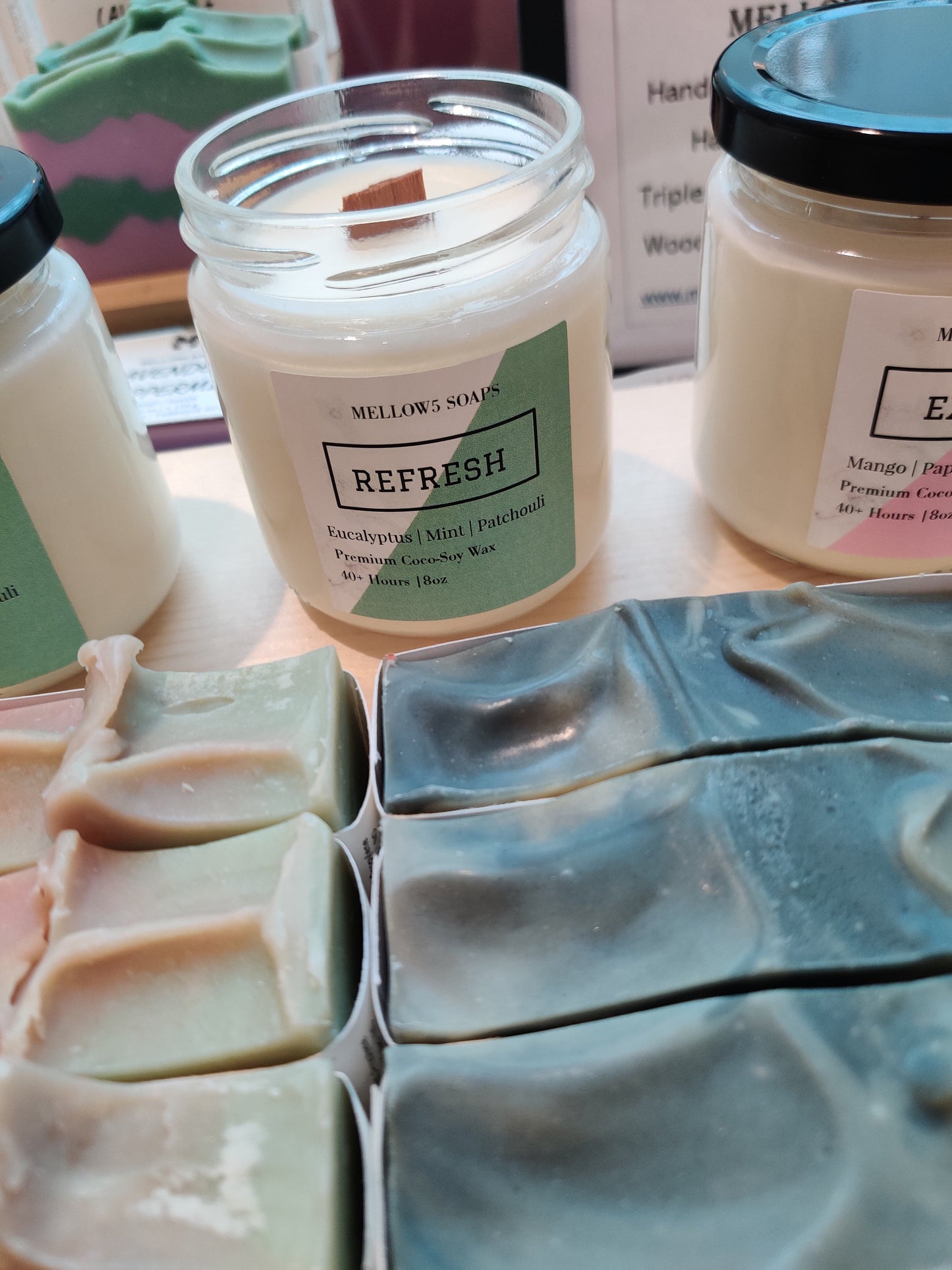 8oz Soy Coconut wax Candles - Wood wick Candles - Eucalyptus & Mint-3