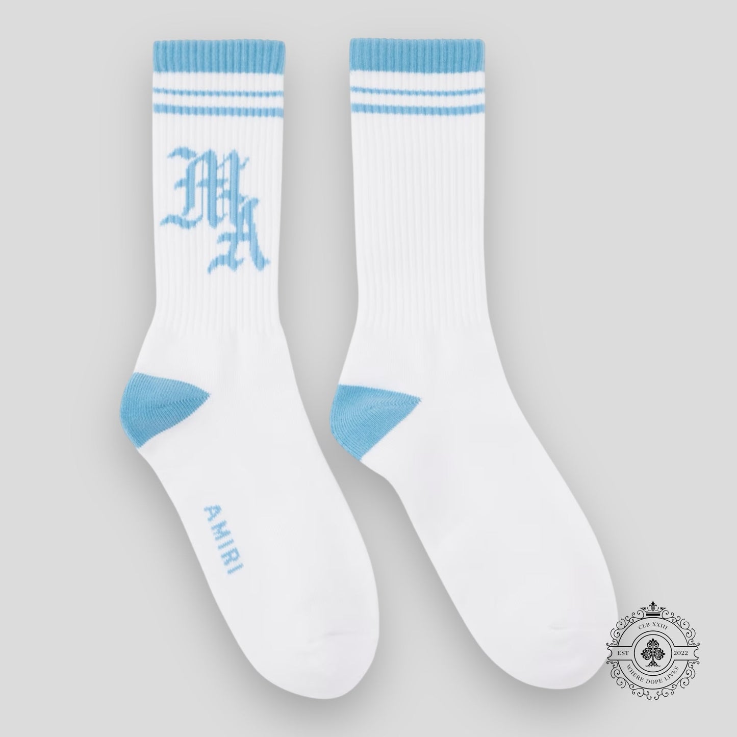 Amiri MA Varsity Socks in Carolina Blue