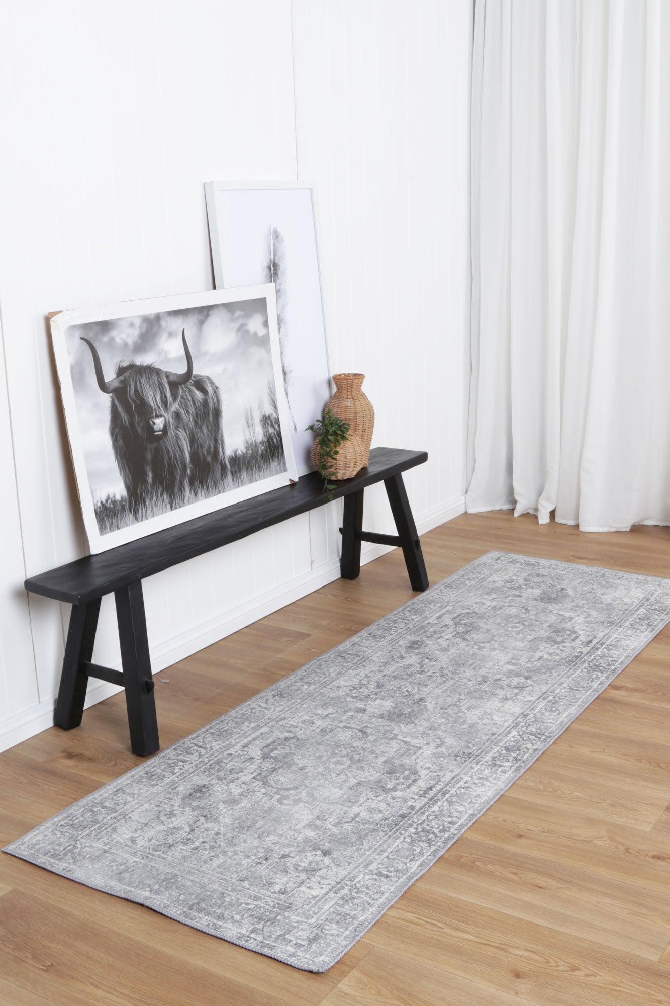 Distressed Vintage Chilaz in Grey : Runner Rug-1