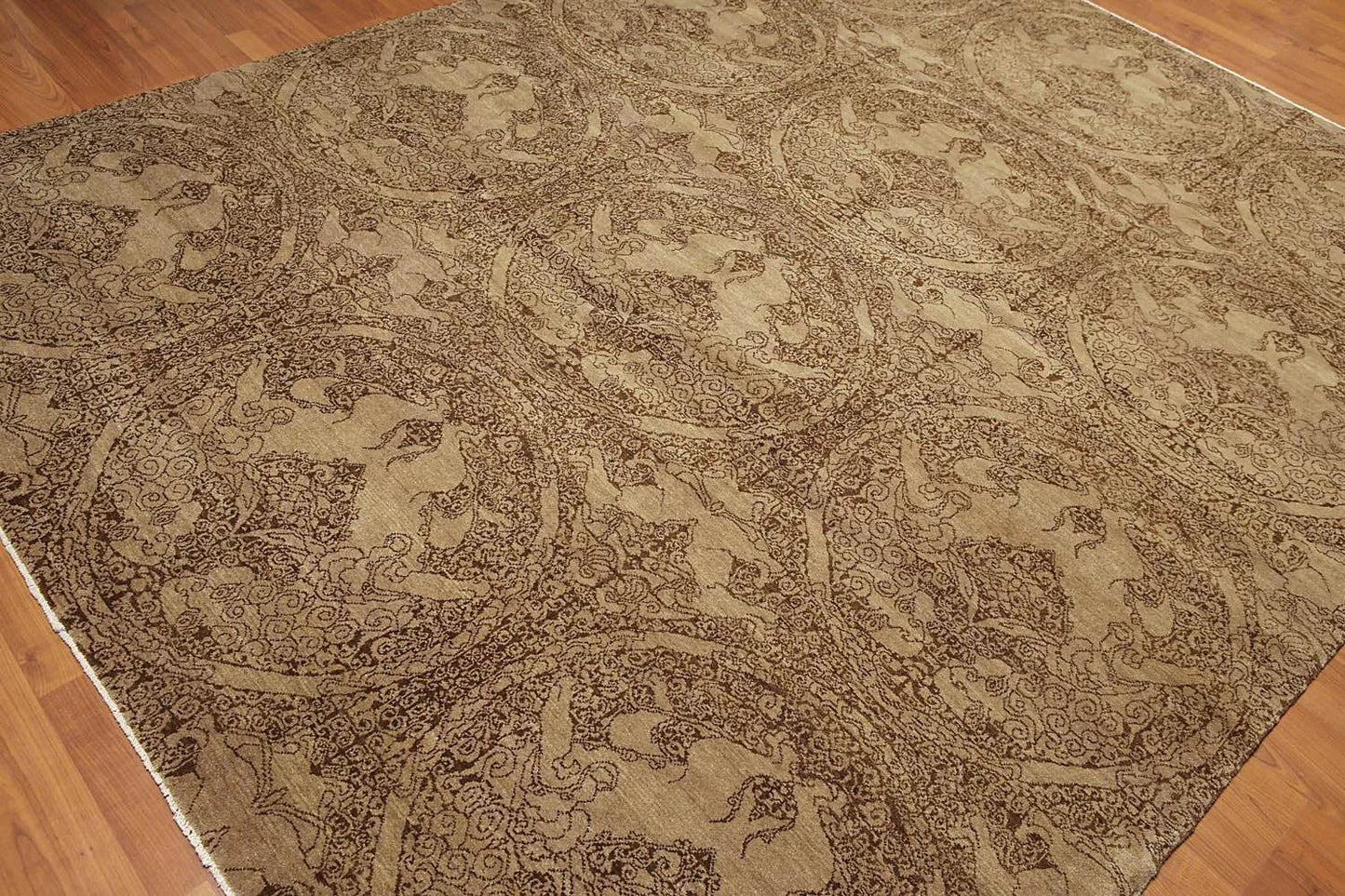 8x10 Tan, Brown Hand knotted Designer 100% Wool Oriental Area Rug-4