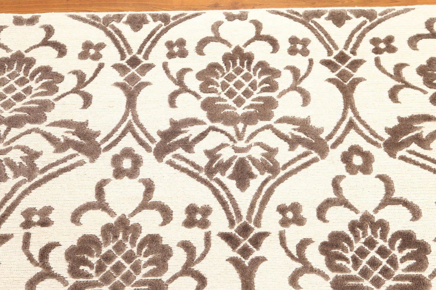 8' x 10' Hand knotted wool & silk Tibetan Area Rug Designer 8x10 Ivory-4