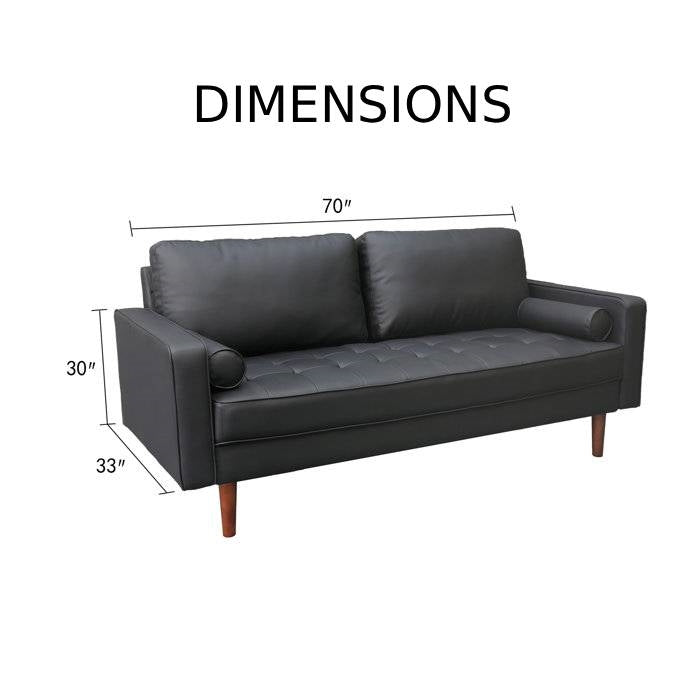 Ivory Upholstered Faux Leather Sofa w/ Pillows Solid Hardwood Legs-4