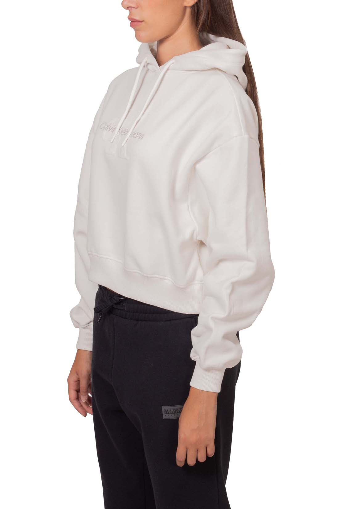CALVIN KLEIN JEANS - Women's crop winter hoodie with boucle logo-9