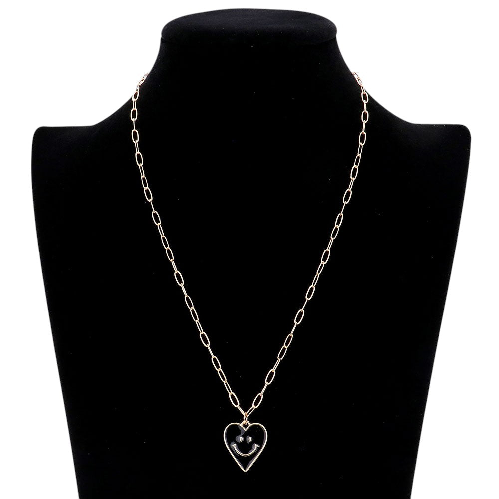 Smile Pointed Enamel Heart Pendant Necklace
