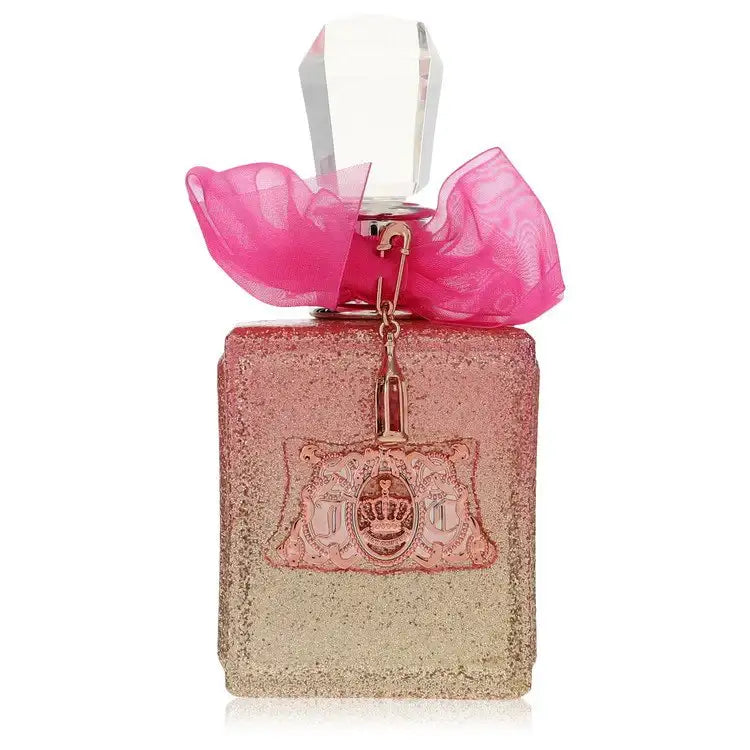 Decorative perfume bottle with pink tulip-shaped stopper on a white background