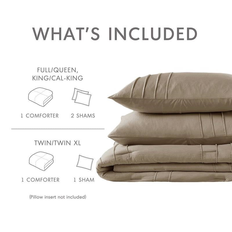 King size Microfiber Pleated Soft Lightweight Comforter Set Tan Khaki Taupe-4