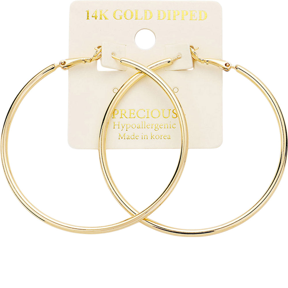 14K Gold Dipped 2.25 Inch Hypoallergenic Hoop Earrings