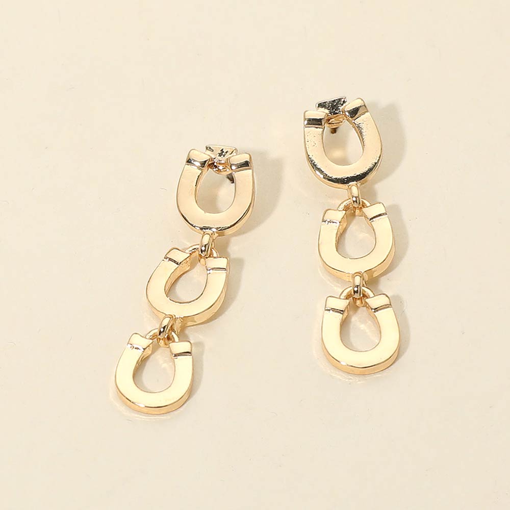 Metal Triple Horseshoe Link Drop Earrings