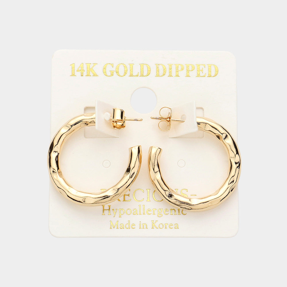 14K Gold Dipped 1 Inch Crushed Metal Hoop Earrings