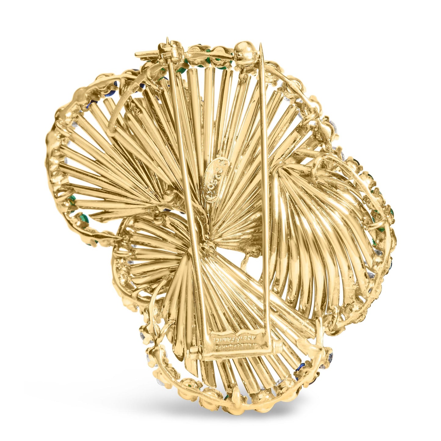 18K Yellow Gold 2 1/3 Cttw Diamond, Sapphire, and Emerald Sculpted Petal Brooch Pin (G-H Color, VS1-VS2 Clarity)-4