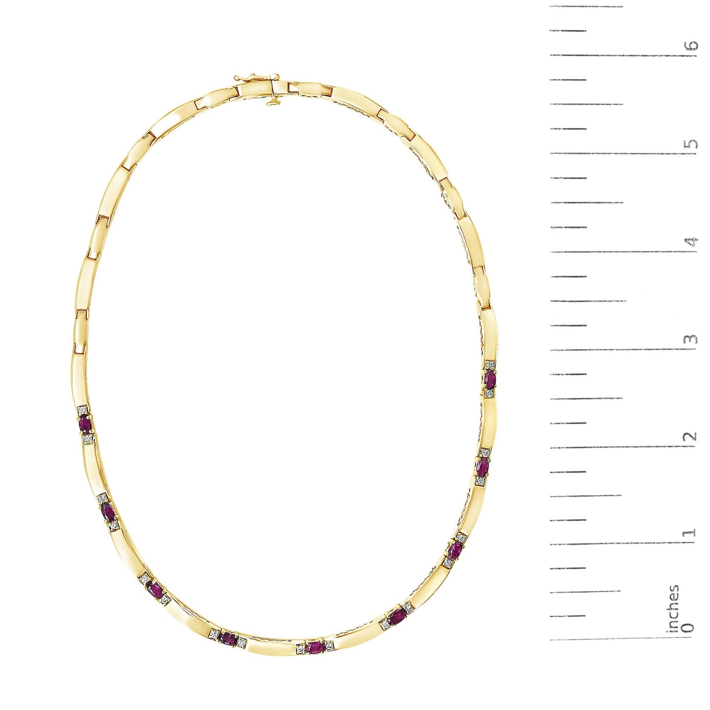 14K Yellow Gold Red Ruby and 3/8 Cttw Diamond Alternating Link Necklace-4