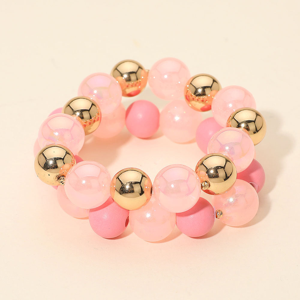 2PCS - Chunky Ball Beaded Stretch Multi Layered Bracelets