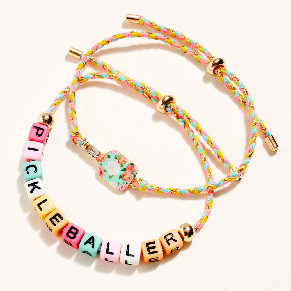 2PCS - PICKLEBALL Message Beaded Paddle Accent Adjustable Cinch Pull Tie Bracelets