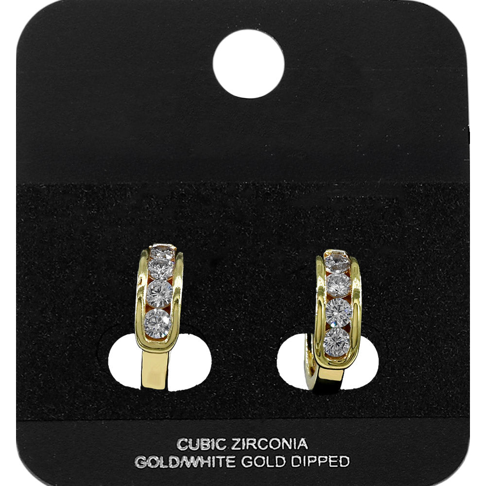 Gold Dipped Round CZ Channel Mini Open Hoop Earrings
