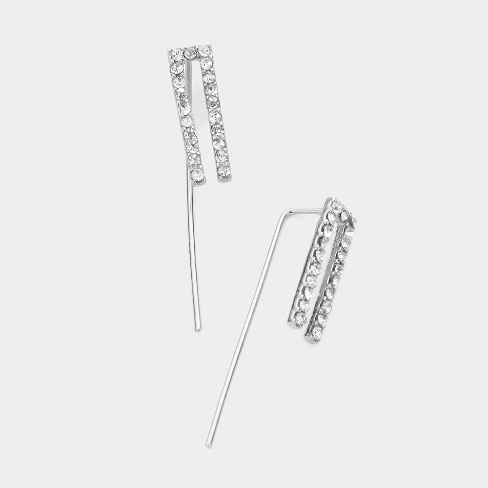 Crystal Accented Metal Ear Pin Earrings
