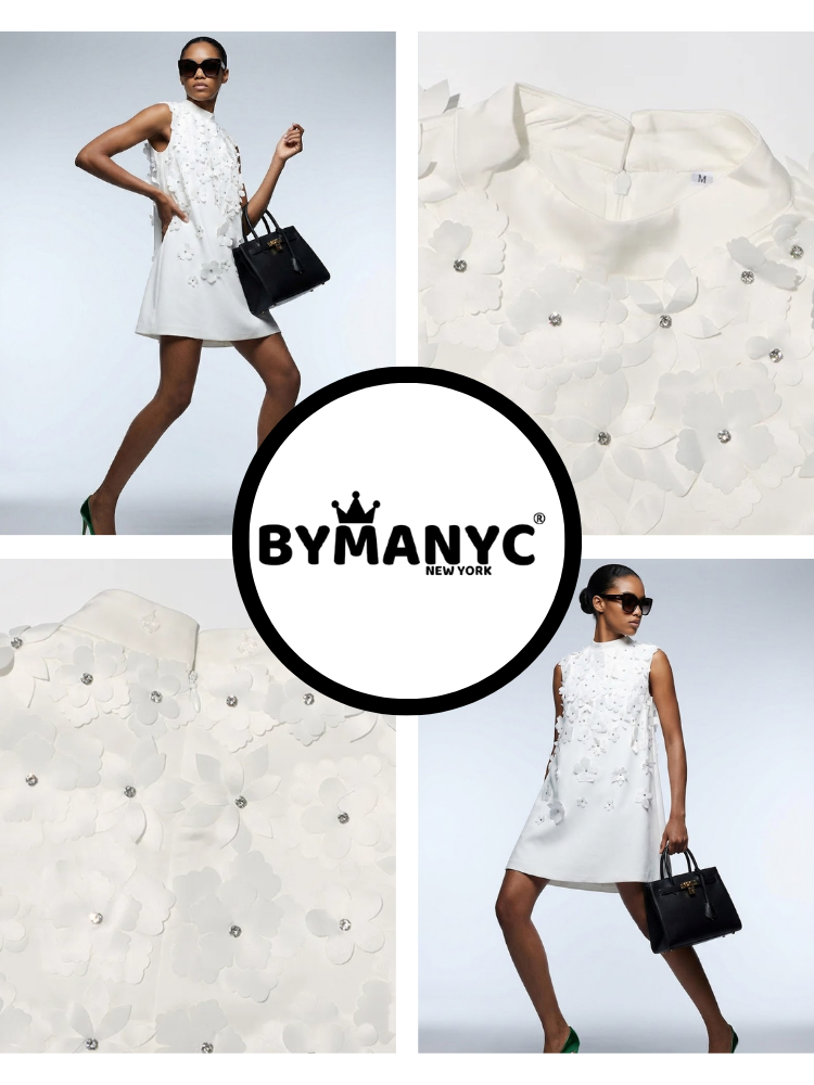 Mini Dress New Collection BYMANYC ® New York • 3D Flowers Optical White-2