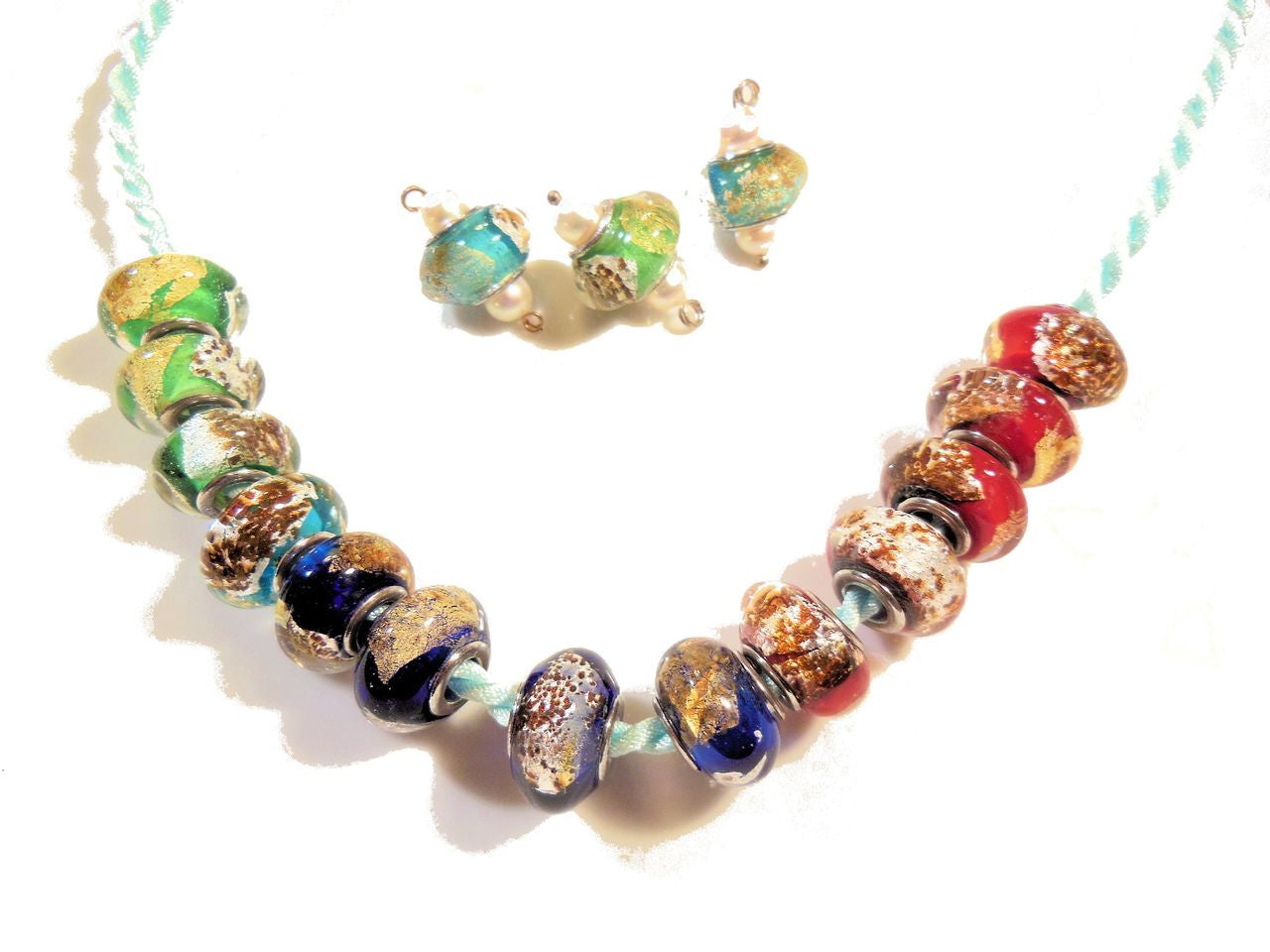 Aqua Murano Glass with gold flakes on Sterling Silver. Fits Pandora. 3 Available.-4