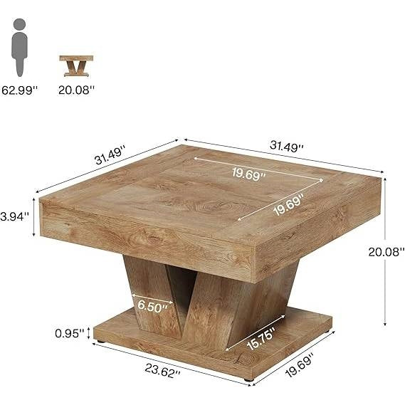 Modern Farmhouse Style Square Coffee Table in Natural Wood Finish-3