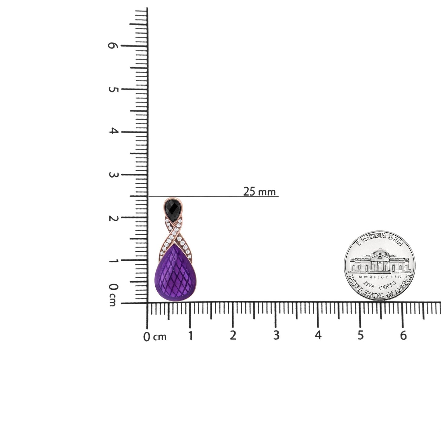 18K Rose Gold Flash Plated .925 Sterling Silver Purple Enamel 1/5 Cttw Round Pave-Set Diamond and 5.5 x 4mm Pear-Shaped Black Onyx Drop Earrings (F-G Color, VS1-VS2 Clarity)-4