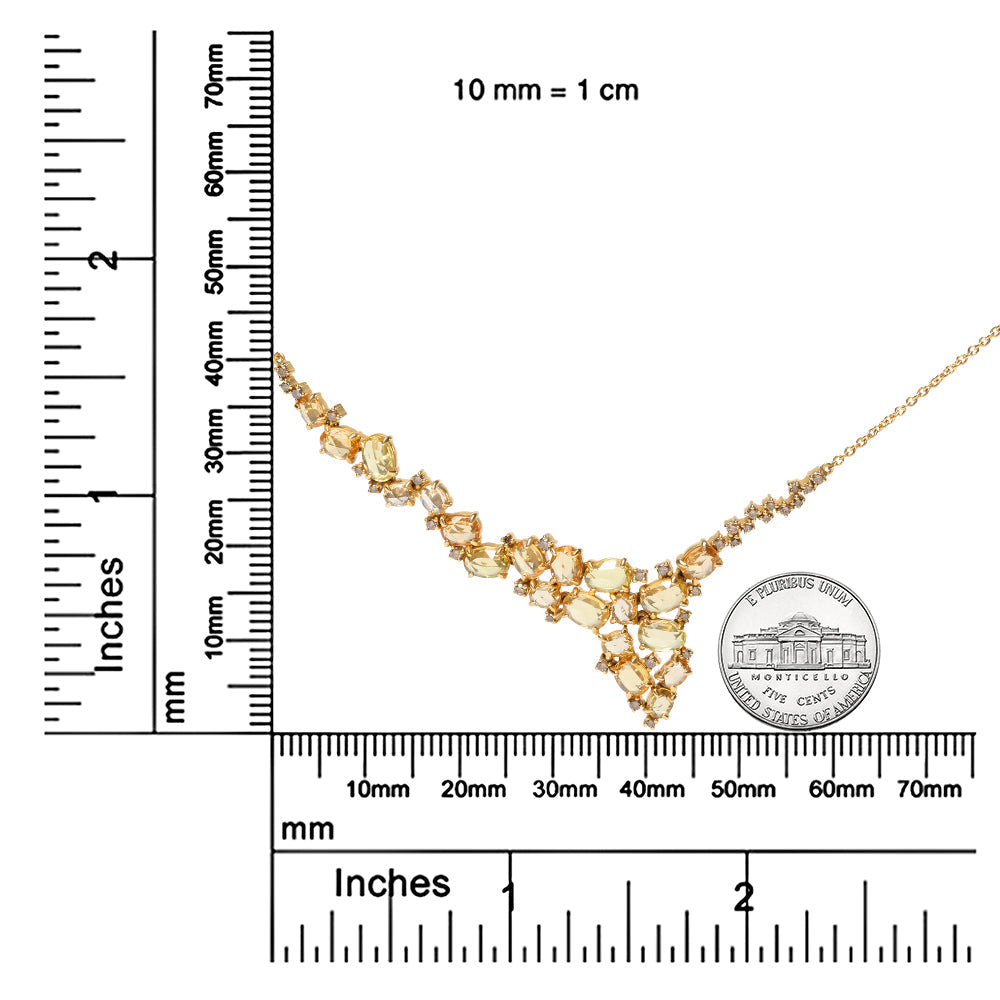 18K Yellow Gold 1/2 Cttw Brown Diamond and Multi-Size Oval Yellow Sapphire Cluster Cascade Station Necklace (Brown Color, SI1-SI2 Clarity) - Adjustable up to 14" to 16"-3
