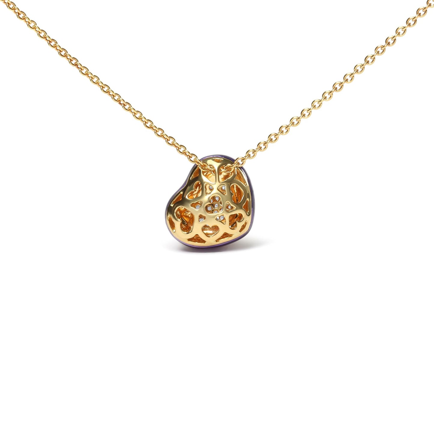 18K Yellow Gold Blue Enamel 1/10 Cttw Round Pave Diamonds Heart Shape 18" Pendant Necklace (G-H Color, SI1-SI2 Clarity) - Adjustable up to 16" - 18"-4