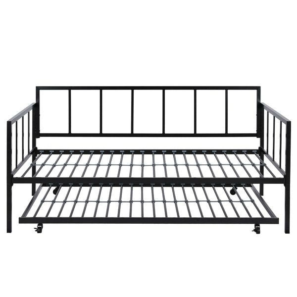 Twin size Heavy Duty Metal Daybed with Roll-Out Trundle Bed-3