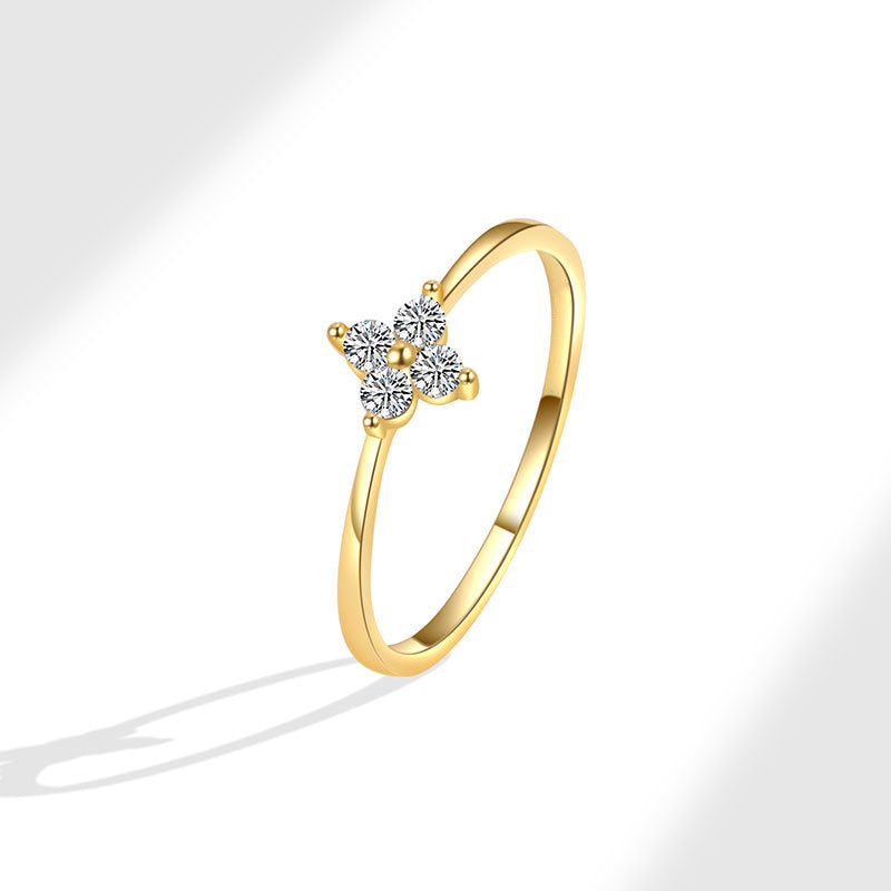Women's Entry Lux Style Four-leaf Clover Zircon Niche Rings