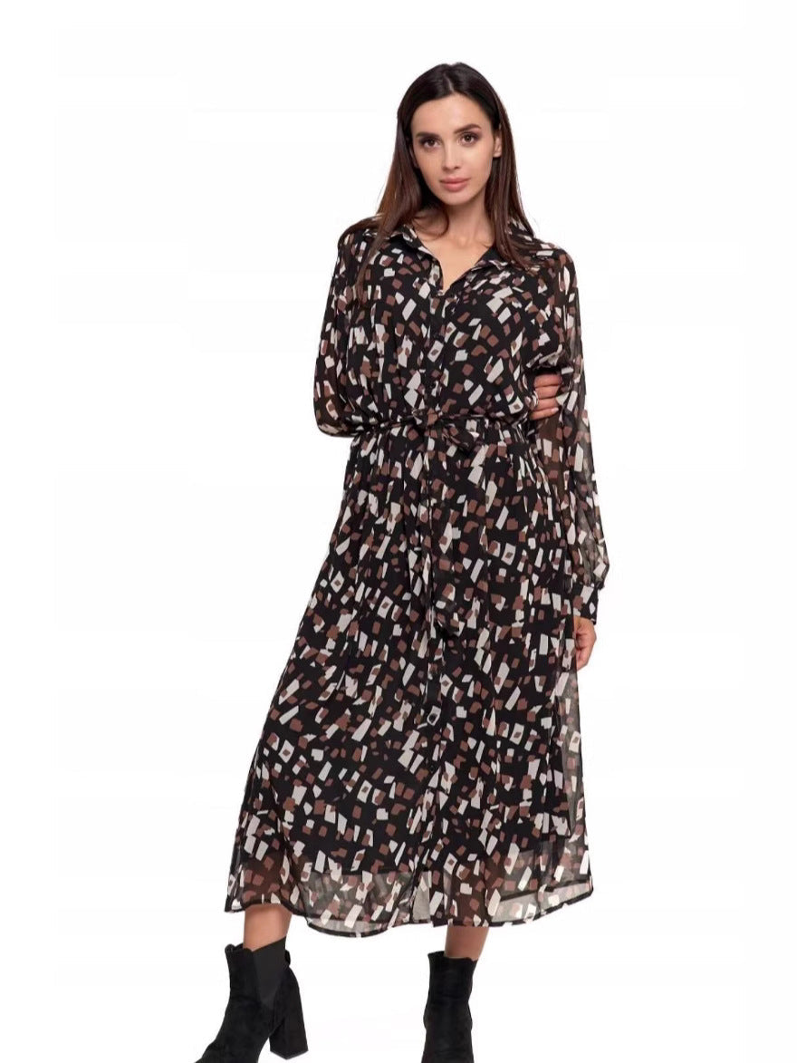 Fashion Floral Print Cardigan Dress – Loose Long Sleeve Shirt Midi, Open-Front Layering Piece