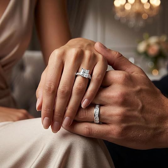 New Women's Square Diamond Zircon Couple Rings