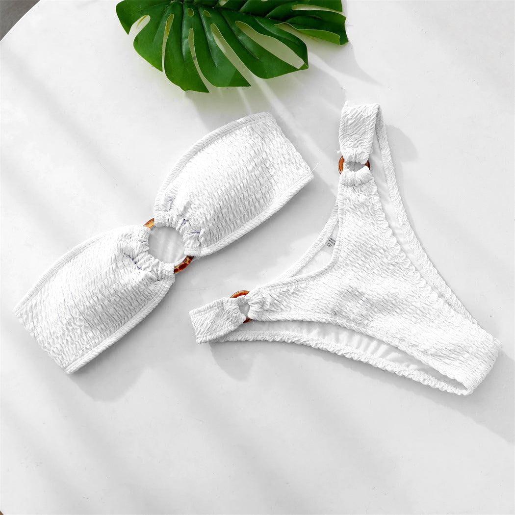 Swimsuit Women Bikini Smocking Fabric Solid Color