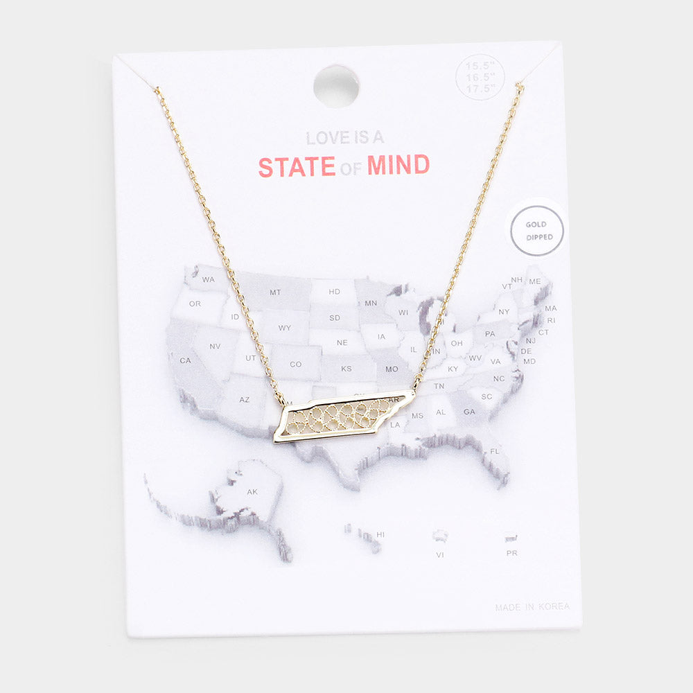 Gold Dipped Tennessee State Pendant Necklace